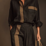 Conjunto de Dos Piezas Retro Casual a Rayas con Bloques de Color