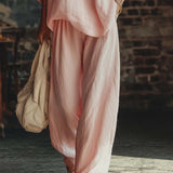 Conjunto de Camisa Rosa Casual con Cuello en V y Pantalones