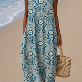 Catherine - Vestido Midi de Playa Sin Mangas para Mujer con Estampado Suelto