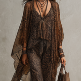 Ropa Fluyente de Impresión de Leopardo con Degradado Bohemio - Conjunto de Tres Piezas