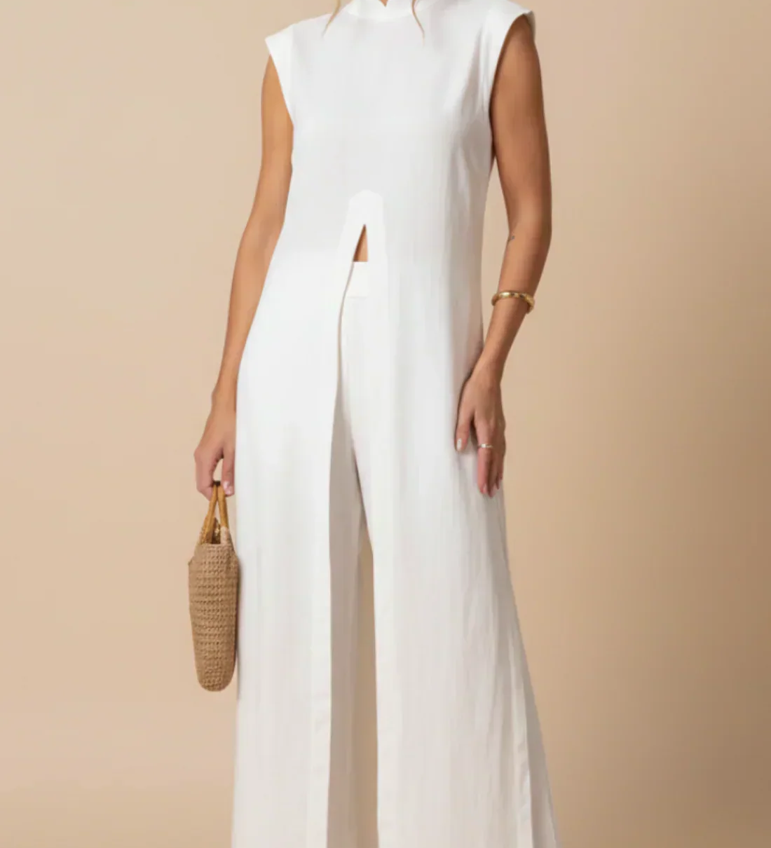 Benigna™ | Conjunto Blanco Túnica Volante y Pantalón
