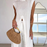 Benigna™ | Conjunto Blanco Túnica Volante y Pantalón
