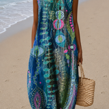 Anna - Vestido Midi de Playa Sin Mangas para Mujer con Estampado