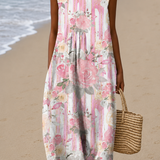 Aria - Vestido Midi de Playa Sin Mangas Impreso para Mujeres
