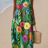 Zoe - Vestido midi casual sin mangas con estampado para mujer