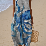 Caroline - Vestido Midi de Playa Sin Mangas para Mujer con Estampado Suelto