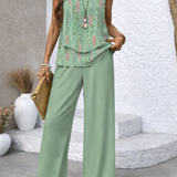 Maravillas™ | Conjunto Verde Menta Top en Capas y Pantalón