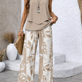 Ernestina™ | Conjunto Natural Blusa Beige y Pantalón Botánico