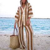 Zenaida™ | Conjunto Crochet Rayas Kimono y Pantalón