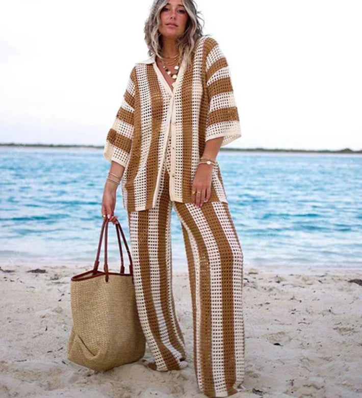 Zenaida™ | Conjunto Crochet Rayas Kimono y Pantalón