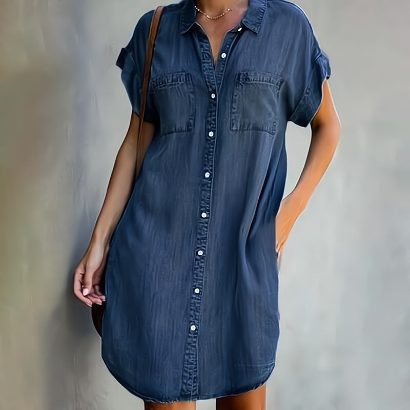Venancia™ | Vestido chemise corto de manga corta con botonadura