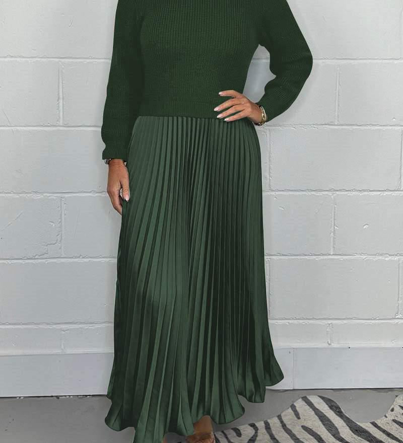 Claudia - Vestido maxi con suéter y falda plisada