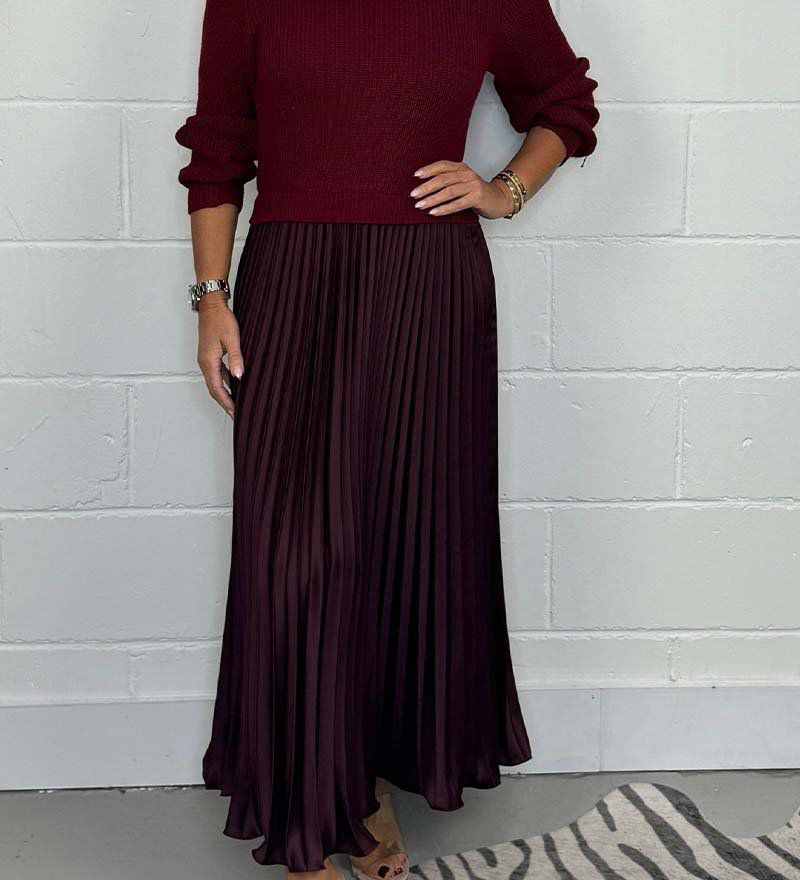Claudia - Vestido maxi con suéter y falda plisada