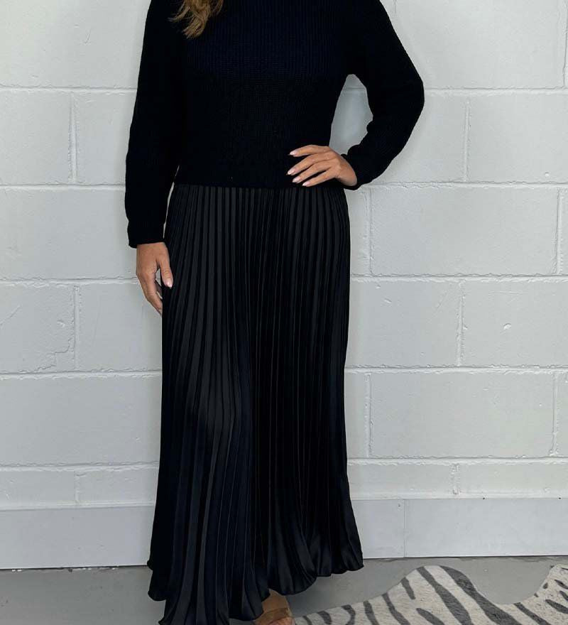 Claudia - Vestido maxi con suéter y falda plisada