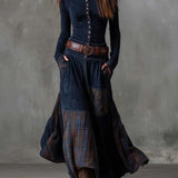 Leonora | Vestido Largo Vintage en Ante Azul Marino (Incluye Cinturón)