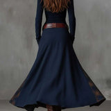 Leonora | Vestido Largo Vintage en Ante Azul Marino (Incluye Cinturón)