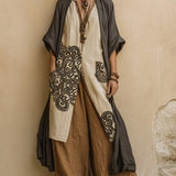 Conjunto de tres piezas de patrón tribal bohemio nómada en gris oscuro y marrón