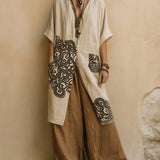 Conjunto de tres piezas de patrón tribal bohemio nómada en gris oscuro y marrón