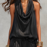 Conjunto de Top Sin Mangas con Cuello Halter y Pantalones Plisados