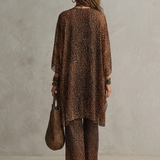 Ropa Fluyente de Impresión de Leopardo con Degradado Bohemio - Conjunto de Tres Piezas