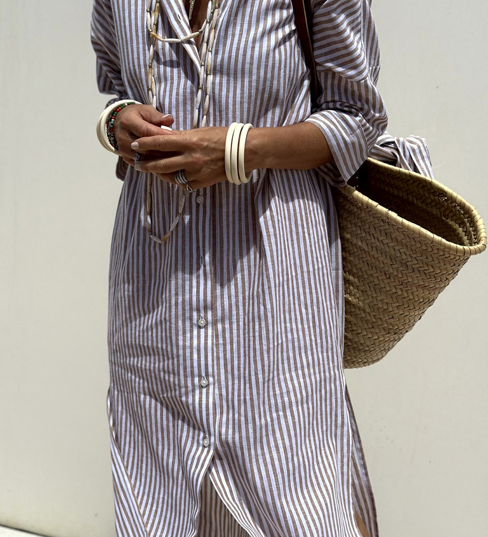 Sophia | Vestido Camisero Rayado Atemporal con Comodidad Elegante