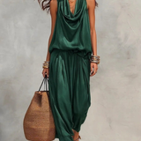 Conjunto de Top Sin Mangas con Cuello Halter y Pantalones Plisados