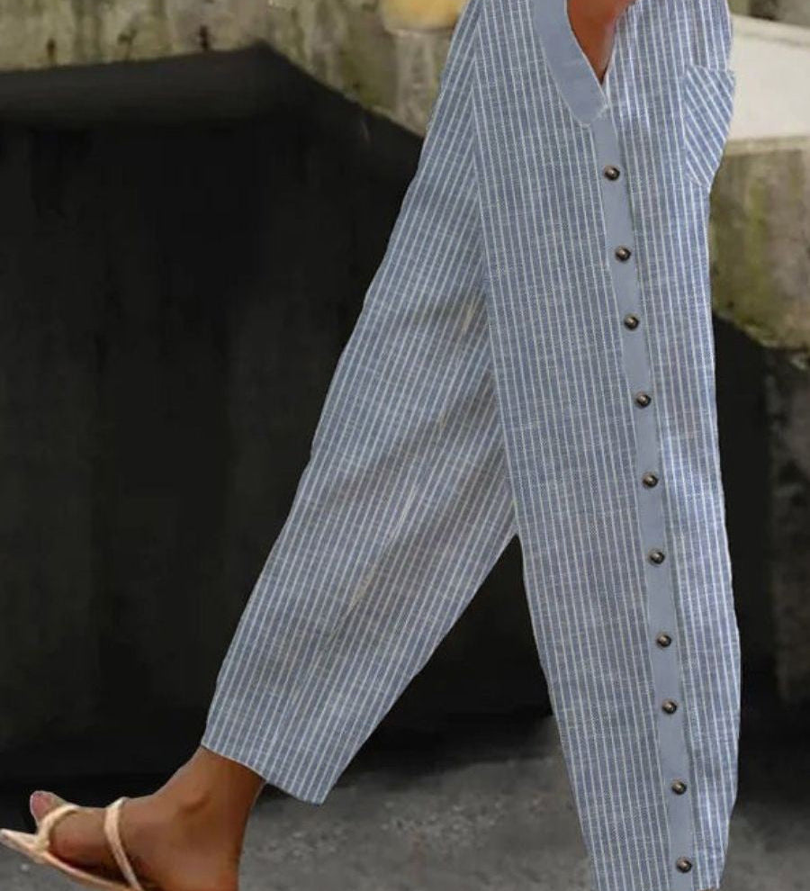 Linaya - Pantalones a Rayas con Botones