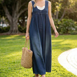 Gumersinda™ | Vestido maxi vaquero lavado de tirantes