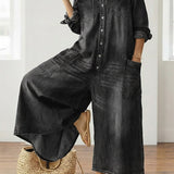 Primitiva™ | Vestido maxi vaquero con botonadura y manga larga
