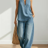 Maravillas™ | Conjunto vaquero top y pantalón wide leg