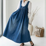 Gumersinda™ | Vestido maxi vaquero lavado de tirantes