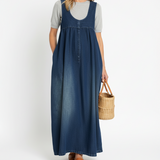 Gumersinda™ | Vestido maxi vaquero lavado de tirantes