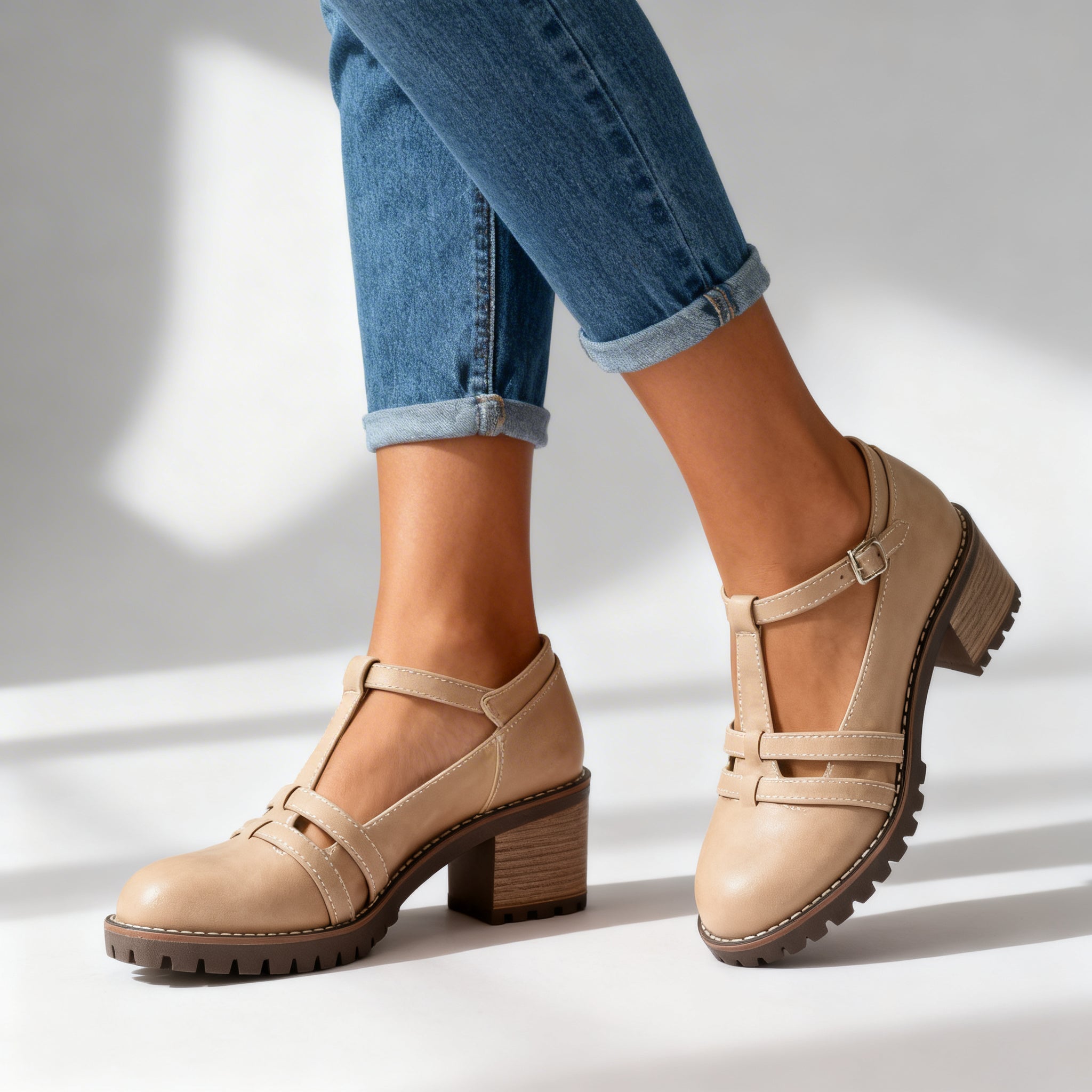 Romilly | Mocasín de Tacón Bloque con Correa T para Mujer