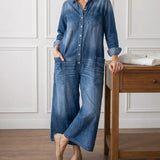 Primitiva™ | Vestido maxi vaquero con botonadura y manga larga
